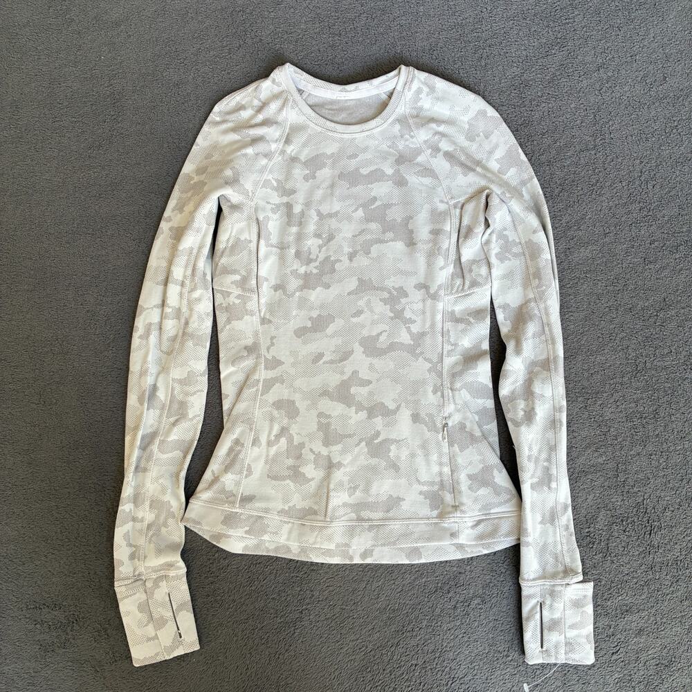 Lululemon It's Rulu Run Heritage Camo Gull Grey Long Sleeve Shirt Women's Size 2